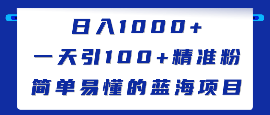 日入1000+，一天引100+精准粉，简单易懂的蓝海项目（实战教程）-一鸣资源网